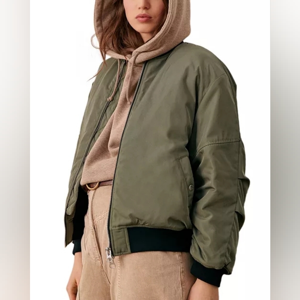 BA&SH Green Khaki Bomber Jacket Size S